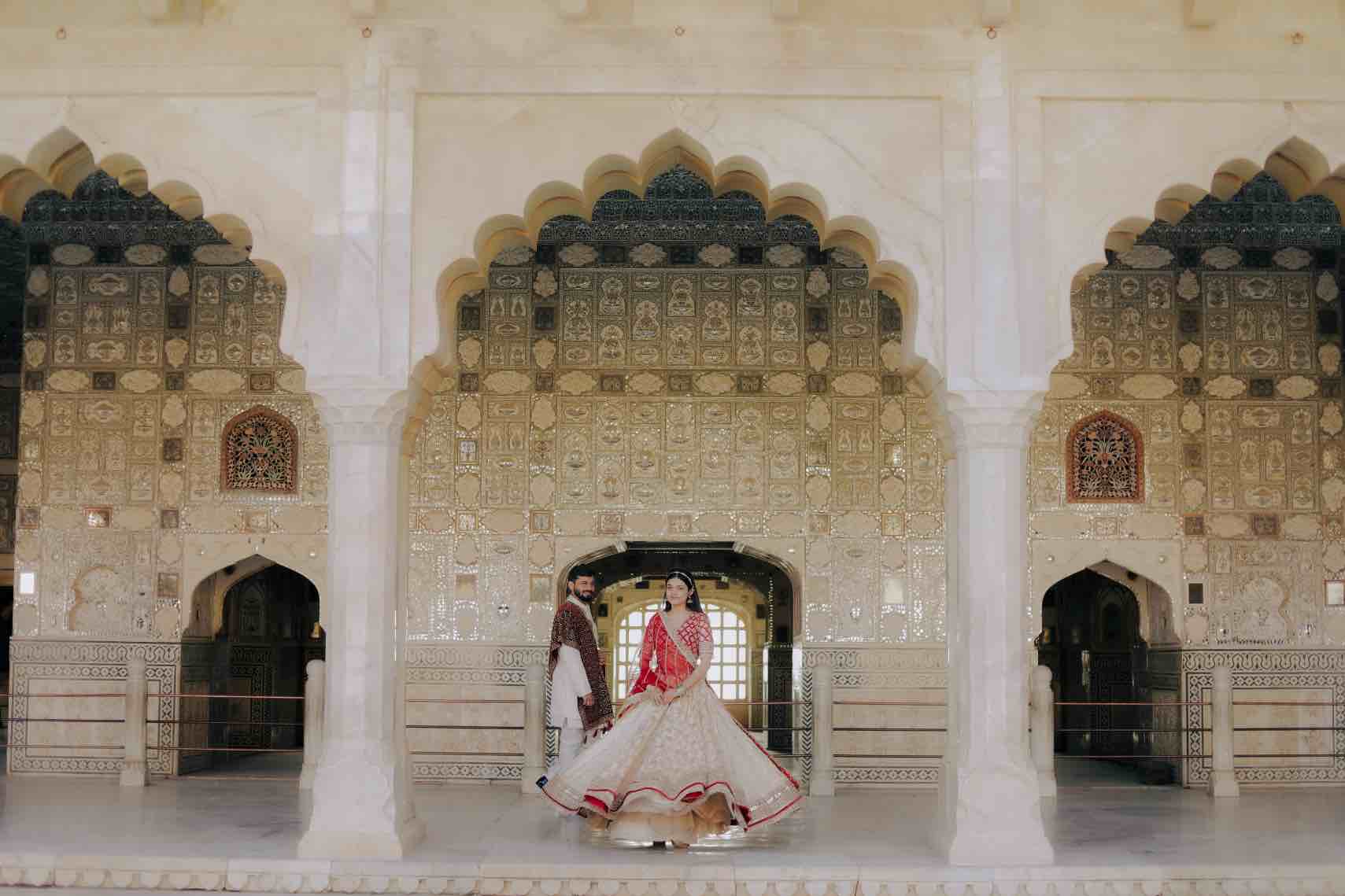 Bridal portrait showcasing handcrafted Rajasthani jewelry and traditional lehenga